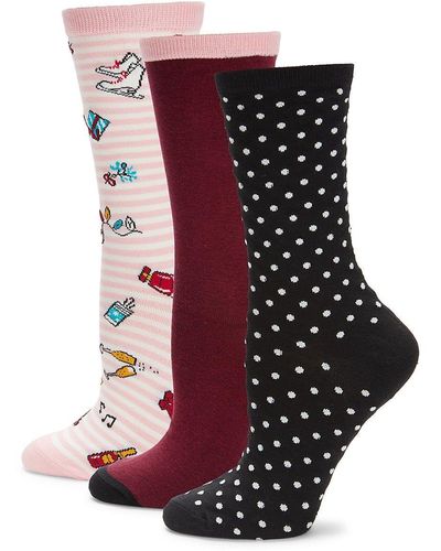 Kate Spade 3-pack Assorted Crew Socks - Red