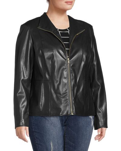 Cole Haan Plus Faux Leather Jacket - Black