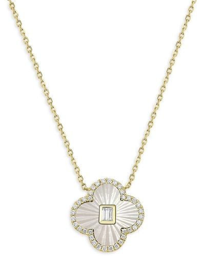 Effy 14K, Mother Of Pearl & Diamond Clover Pendant Necklace - Metallic