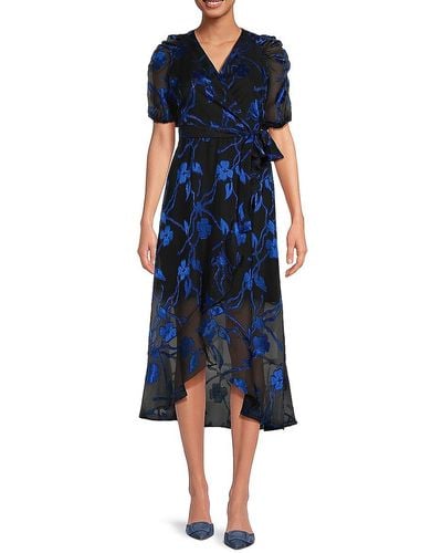 Kensie Floral Belted Wrap Midi Dress - Blue