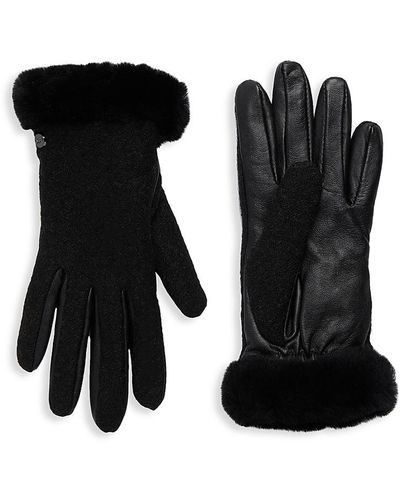 UGG Faux Fur Lined Leather Gloves - Black