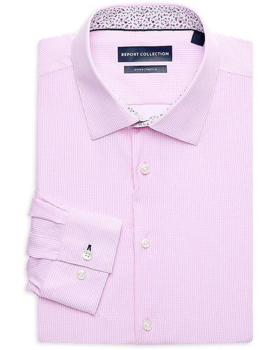 Report Collection Hyper Stretch Checked Dress Shirt - Pink