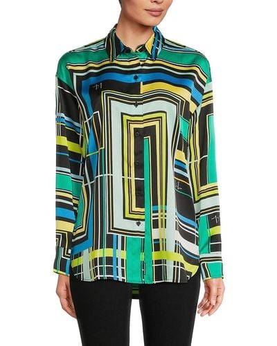 Karl Lagerfeld Roadmap Geometric Long Sleeve Shirt - Green