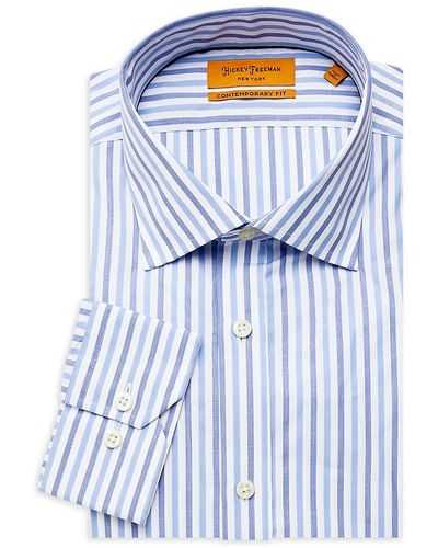 Hickey Freeman Contemporary Fit Striped Dress Shirt - Blue