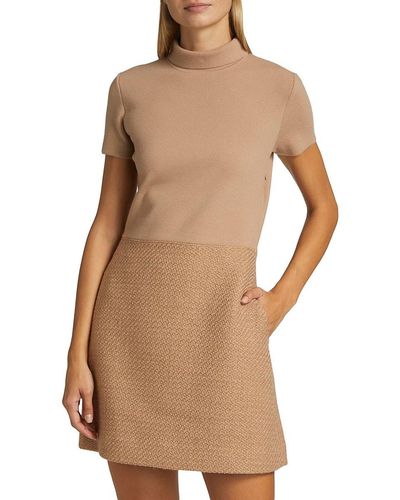 Theory Tweed & Knit Turtleneck Mini Dress - Brown