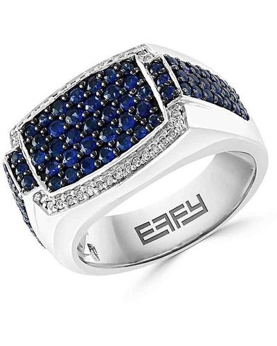 Effy Sterling, Sapphire & Diamond Studded Ring - Blue