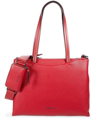 Calvin Klein Chrome Classic Leather Tote - Red