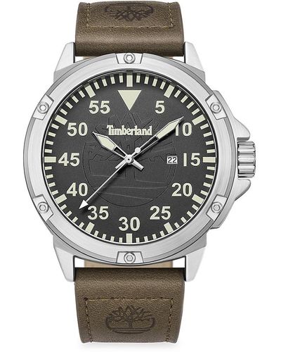 Timberland Classic 44mm Stainless Steel Case & Leather Strap Watch - Gray