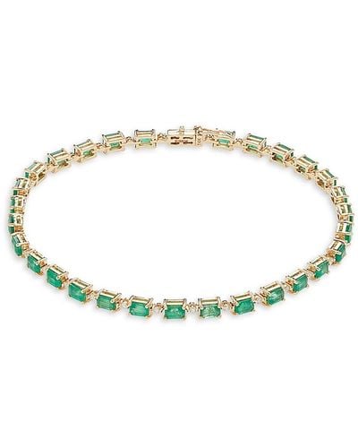 Effy 14k Yellow Gold, Diamonds & Emerald Tennis Bracelet - Green