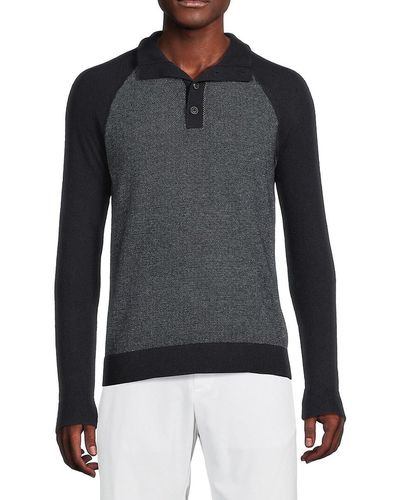 Vince Mock Neck Wool Blend Henley Sweatshirt - Natural