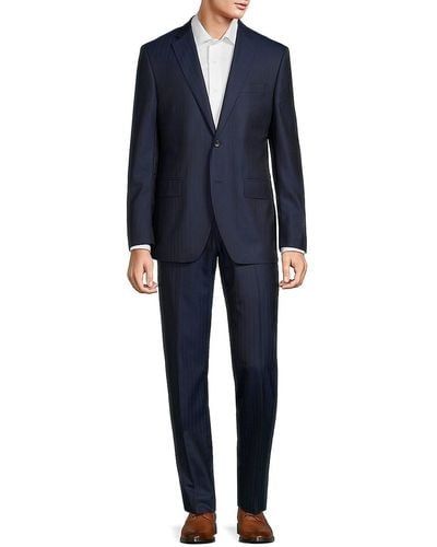 Saks Fifth Avenue Modern Fit Striped Wool & Silk Suit - Blue