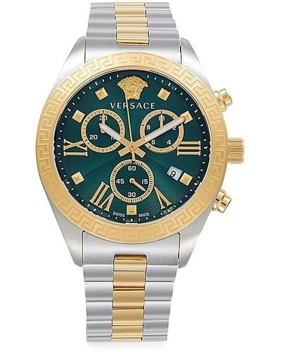 Versace 40mm Two Tone Stainless Steel Chronograph Bracelet Watch - Green