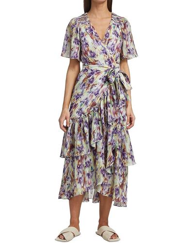 Tanya Taylor Brittany Tiered Wrap Midi Dress - Multicolour