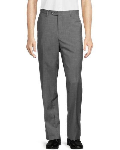 Santorelli Modern Fit Crosshatch Wool Pants - Grey