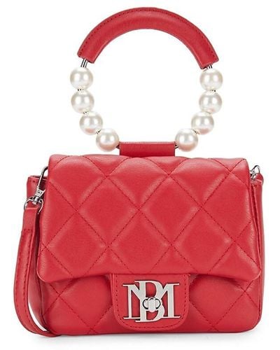 Badgley Mischka Mini Faux Pearl Embellished Top Handle Bag - Red