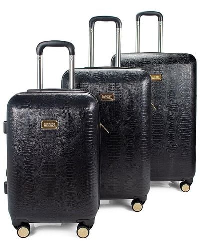 Badgley Mischka 3-piece Snakeskin-embossed Spinner Suitcase Set - Black