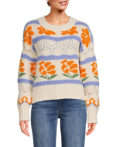 Vero Moda Wine Floral Open Knit Sweater - Orange