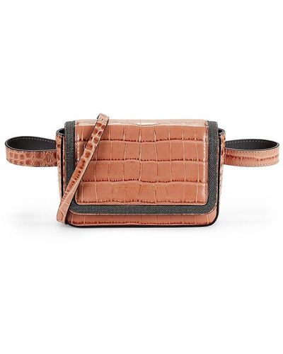 Brunello Cucinelli Croc-embossed Leather Belt Bag - Orange