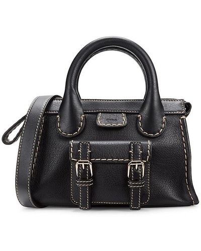 Chloé Mini Edith Leather Double Top Handle Bag - Black