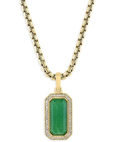 Effy 14K Goldplated Sterling, Jade & Diamond Pendant Necklace - Metallic