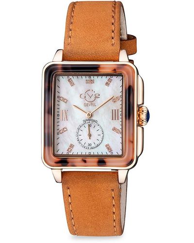 Gv2 Bari Tortoise 30mm Stainless Steel, Mother Of Pearl & Diamond Suede Strap Watch - Multicolour
