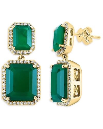 Effy 14K, & Diamond Drop Earrings - Green