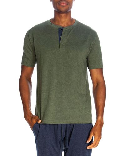Unsimply Stitched Short Sleeve Henley T Shirt - Green