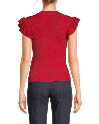 Nanette Lepore Flutter Sleeve Metallic Sweater - Red