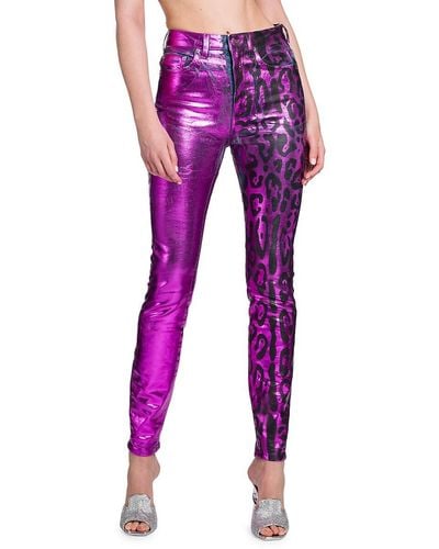 Dolce & Gabbana Laminated Leopard Skinny Jeans - Pink