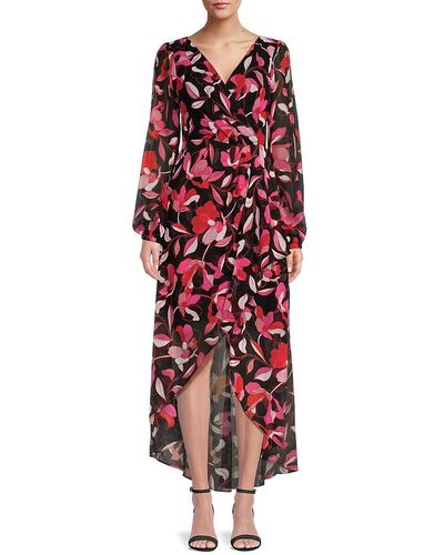 Guess Floral Screenprint High-Low Dress - Red