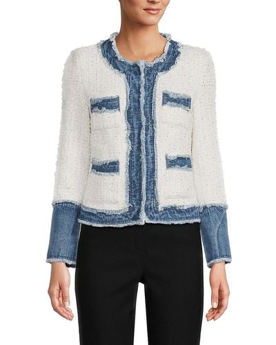 Nanette Lepore 'Frayed Tweed & Denim Jacket - Blue