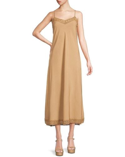 Saks Fifth Avenue Lace Trim Sleeveless Midi Dress - Natural