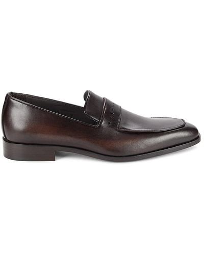 Saks Fifth Avenue Penny Leather Loafers - Brown