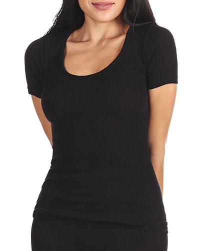 Memoi Ribbed Scoopneck T Shirt - Black
