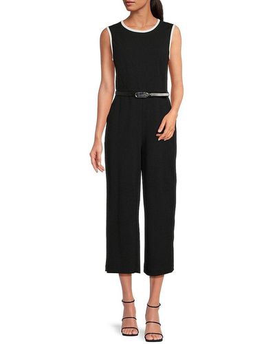 Karl Lagerfeld Women's Cropped Jumpsuit - V-Neck Sleeveless With Self Belt, Side Pockets