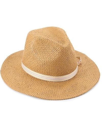 Cole Haan Ivory Striped Band Paper Fedora - Natural