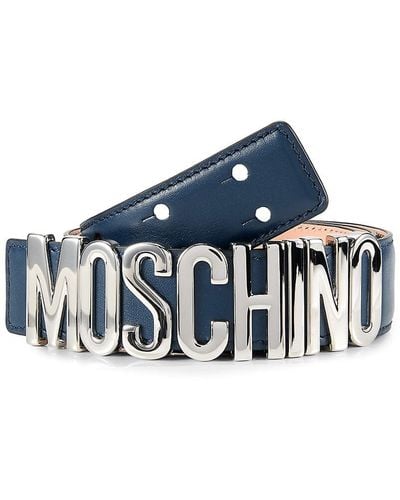 Moschino Logo Leather Belt - Blue