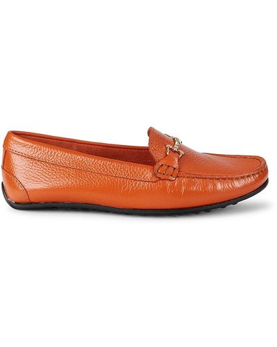 Saks Fifth Avenue Saks Fifth Avenue Buckled Leather Loafers - Orange