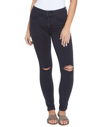 Seven7 High Rise Distressed Skinny Jeans - Blue