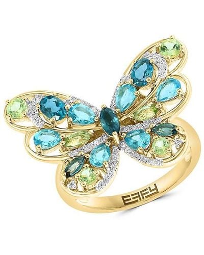 Effy 14k Yellow Gold & Multi Stone Butterfly Ring - Blue