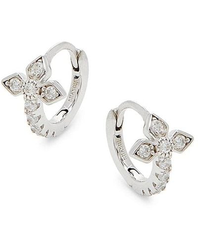 Shashi Gia 14k Goldplated Sterling Silver & Cubic Zirconia Cross Huggie Earrings - White