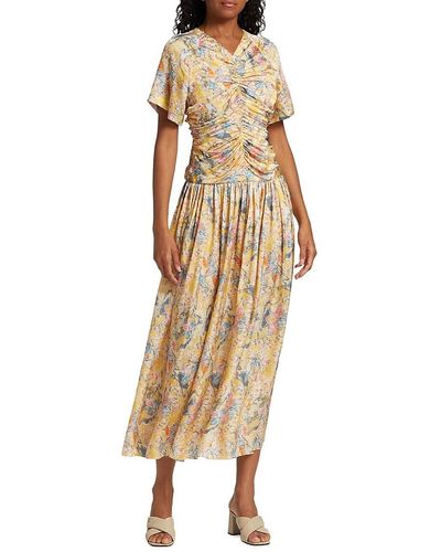 Rosetta Getty Floral Ruched Midi Dress - Natural
