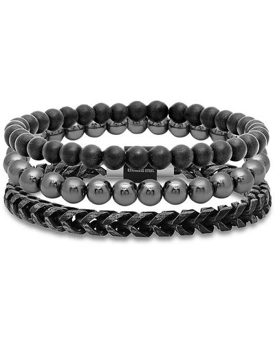 Anthony Jacobs Ip, Hematite And Stainless Steel 3pcs Bracelet Set - Black