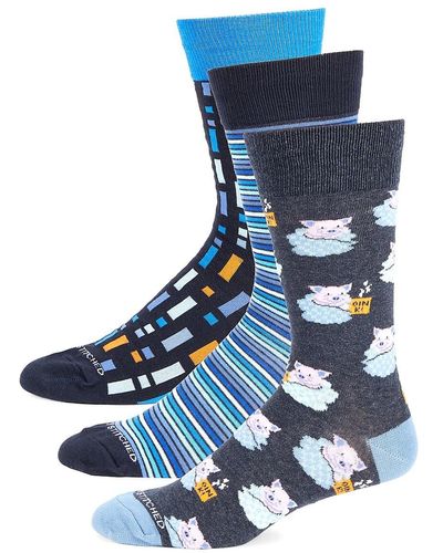 Unsimply Stitched 3-pack Pattern Socks Set - Blue