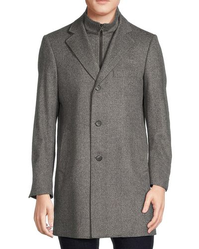 Saks Fifth Avenue Modern Fit Wool Blend Car Coat With Bib - Gray
