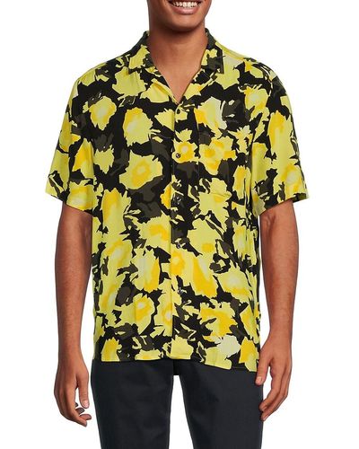 HUGO Ellino Print Straight Fit Camp Shirt - Yellow