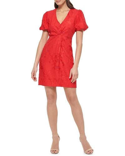 Guess Floral Puff-Sleeve Dress - Red