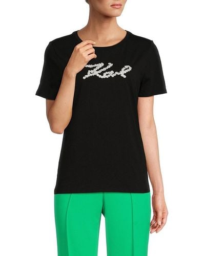 Karl Lagerfeld Floral Logo T Shirt - Green