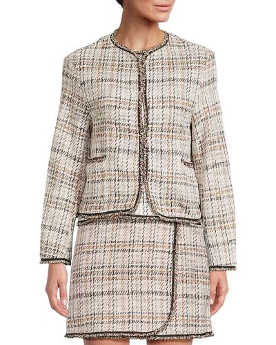 Max Studio Frayed Tweed Short Blazer - Grey