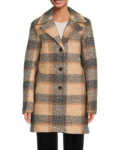 Ellen Tracy Plaid Car Coat - Blue